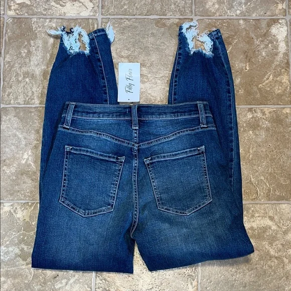 NWT Sneak Peek Distressed Dark Blue Ankle Jeans - Picture 3 of 11